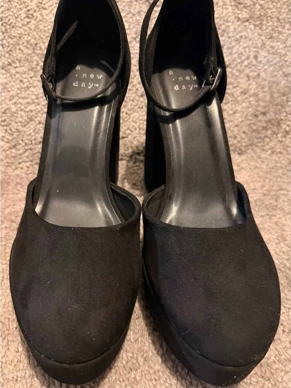 a new day Black Suede-Look Block Heel Platform Sandals